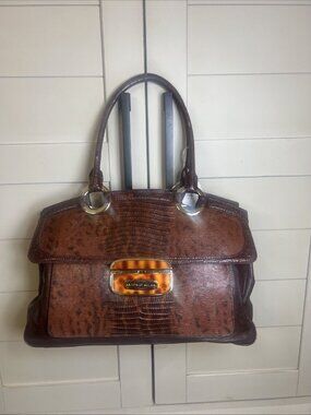 Antonio Melani Vintage Leather Brown Crocodile Design Handbag Shoulder Purse